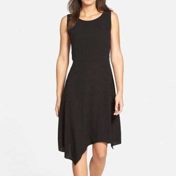 Eileen Fisher Dresses & Skirts - Eileen Fisher 100% Silk Sheer Black Dress Sleeveless Asymmetrical Hem Size Large